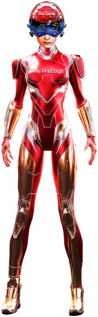 The PreCogs AI fraud prevention character